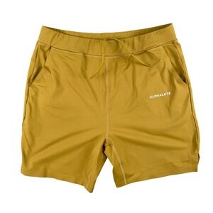 Alphalete Shorts Mens XL Yellow‎ Gym Split Hem Drawstring Logo Fitness Workout